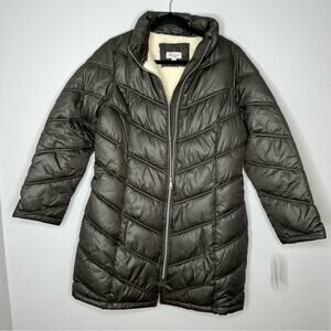 New C.S. New York by Coffee Shop Sherpa Lined Puffer Coat Dark Green Size M